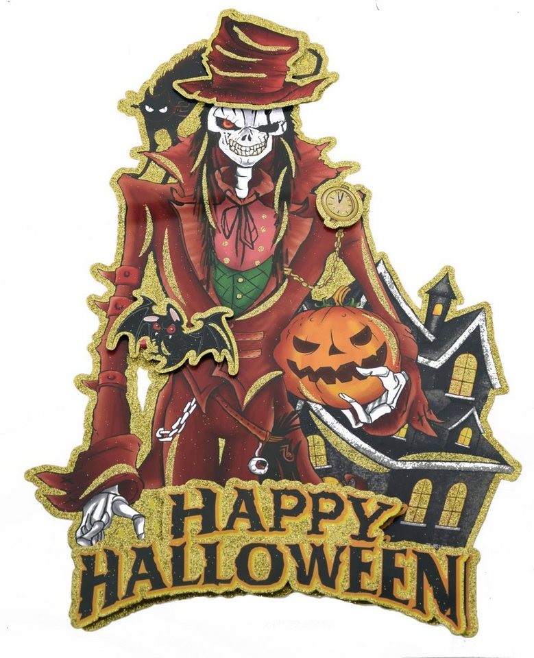 F.I.G. Dekoobjekt Happy Halloween - Papier/Pappe Dekoration - Skelett mit Hut (58x39cm) von F.I.G.