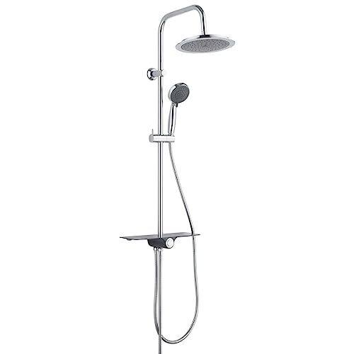 SCHÜTTE AQUASTAR Duschset Regendusche mit Ablage, Duschsystem mit 5-fach verstellbarer Handbrause, Duschsäule mit Duschkopf, Duschset in Chrom/Schwarz von Schütte