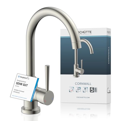 SCHÜTTE 79126 Küchenarmatur CORNWALL, 360 Grad schwenkbarer Wasserhahn Küche, Mischbatterie für die Spüle mit Einhebelmischer, Spültischarmatur Küchenspüle in Edelstahloptik, Edelstahl Optik von Schütte