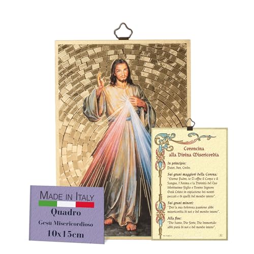 Fratelli Bonella – Bild des barmherzigen Jesus und der Krone mit der göttlichen Barmherzigkeit auf Italienisch – Bild aus MDF aus Pappel – Religiöses Bild Schlafzimmer 8 mm x 10 cm x 15 cm Made in von F.LLI BONELLA