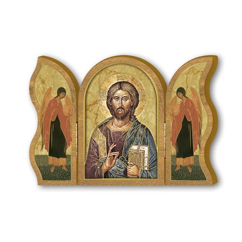 Brüder Bonella | Triptychon aus Holz der Ikone Jesu Meister f.to 6 x 9 cm | Made in Italy von F.LLI BONELLA