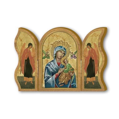 Fratelli Bonella | Andachts-Triptychon aus Holz Unserer Lieben Frau von der ewigen Hilfe 6 x 9 cm | Made in Italy von F.LLI BONELLA