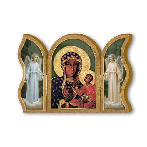 Fratelli Bonella | Andachts-Triptychon aus Holz der Madonna von Czestochowa 6 x 9 cm | Made in Italy von F.LLI BONELLA