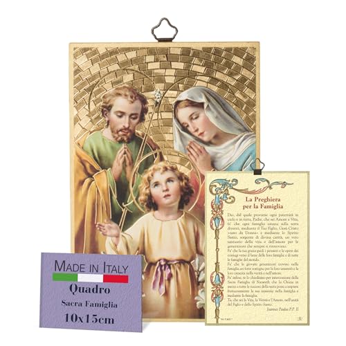 Fratelli Bonella – Bild Heilige Familie und Gebet zur Familie auf Italienisch – Bild MDF Pappelholz – Leinwand Heilige Familie Schlafzimmer 8 mm x 10 cm x 15 cm Made in Italy von F.LLI BONELLA