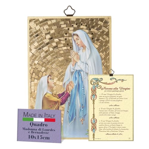 Fratelli Bonella – Bild Madonna von Lourdes und Bernadette und Gebet auf Italienisch – Bild aus MDF aus Pappel – Bild Madonna Schlafzimmer 8 mm x 10 cm x 15 cm Made in Italy von F.LLI BONELLA