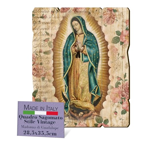 Fratelli Bonella | Bild aus Holz, geformt, Vintage-Stil der Madonna di Guadalupe Maße: 28,5 x 35,5 cm, hergestellt in Italien von F.LLI BONELLA