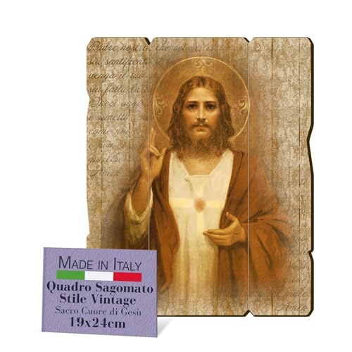 Fratelli Bonella – Bild des Heiligen Herzens von Jesus, Vintage-Form, Pappelholz, Dicke 8 mm, Bild für heiliges Schlafzimmer, 19 x 24 cm, 100% Made in Italy von F.LLI BONELLA