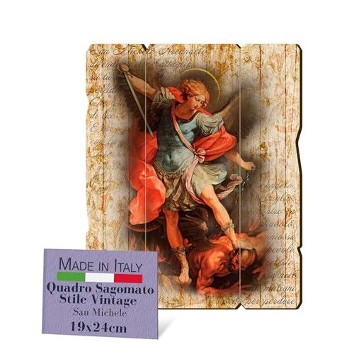 Fratelli Bonella, Bild San Michele, Vintage-Stil, Gemälde aus Pappelholz, Dicke 8 mm, religiöses Wandbild, Schlafzimmer, 19 x 24 cm, 100 % Made in Italy von F.LLI BONELLA