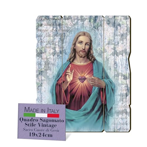 Fratelli Bonella, Bild des Heiligen Herzens Jesu, Vintage geformt, Gemälde aus Pappelholz, Dicke 8 mm, religiöses Bild, Schlafzimmer, 19 x 24 cm, 100 % Made in Italy von F.LLI BONELLA