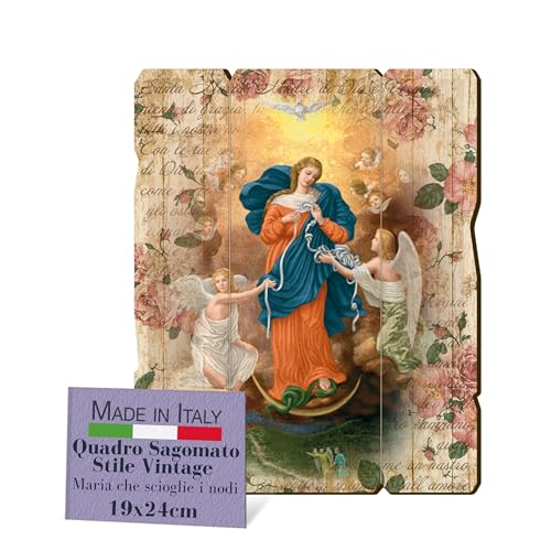 Fratelli Bonella Bild Madonna mit Knoten im Vintage-Stil, Gemälde aus Pappelholz, Dicke 8 mm, Bild Madonna für Schlafzimmer, 19 x 24 cm, 100 % Made in Italy von F.LLI BONELLA