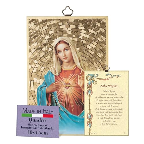 Fratelli Bonella – Religiöses Bild für Schlafzimmer, Unbeflecktes Herz von Maria und Salve Queen auf Italienisch, Bild aus MDF aus Pappel, religiöses Bild, Schlafzimmer, 8 mm x 10 cm x 15 cm von F.LLI BONELLA