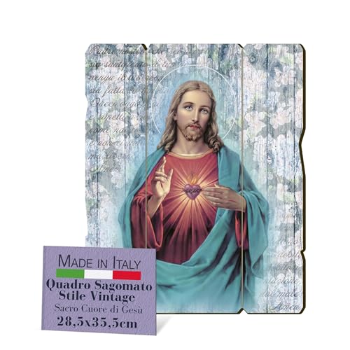 Fratelli Bonella – Bild des Heiligen Herzens von Jesus, Vintage-Form, Pappelholz, Dicke 8 mm, Bild für das heilige Schlafzimmer, 28,5 x 35,5 cm, 100% Made in Italy von F.LLI BONELLA