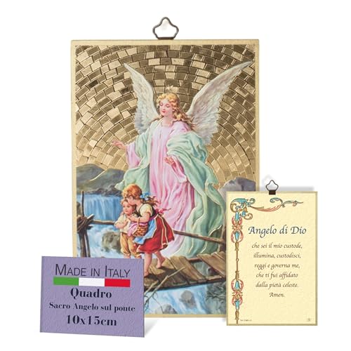 Fratelli Bonella Bild Heiliger Engel auf Brücke und Gebet Engel Gottes auf Italienisch – Bild aus MDF aus Pappel – Religiöses Wandbild Schlafzimmer 8 mm x 10 cm x 15 cm Made in Italy von F.LLI BONELLA