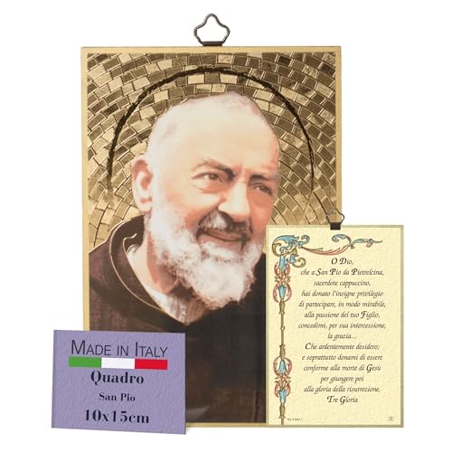 Fratelli Bonella – Bild des Heiligen Pio und Gebet auf Italienisch – Bild aus MDF aus Pappel – Religiöses Bild Schlafzimmer 8 mm x 10 cm x 15 cm Made in Italy von F.LLI BONELLA