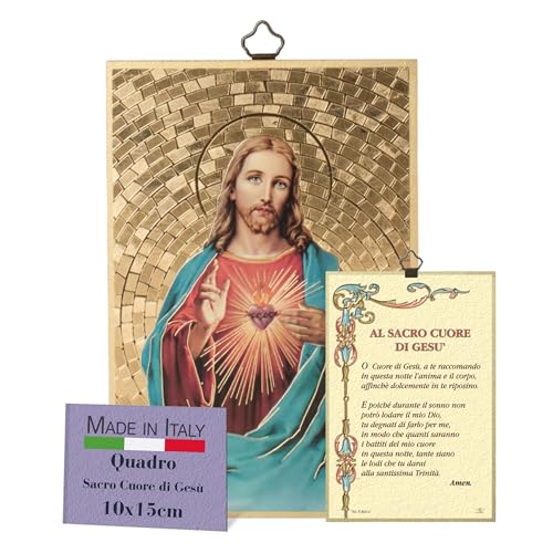 Fratelli Bonella – Bild des Heiligen Herzens von Jesus und Gebet in italienischer Sprache – Holzbild aus Pappel-MDF, heiliges Bild, 8 mm x 10 cm x 15 cm, hergestellt in Italien von F.LLI BONELLA