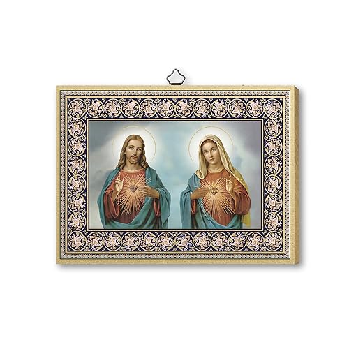 Fratelli Bonella | Heiliges Bild auf Pappel-MDF-Holz 6 mm des Heiligen Herzens Jesu und des Unbefleckten Herzens Mariens f.to 15 x 20 cm | Made in Italy von F.LLI BONELLA