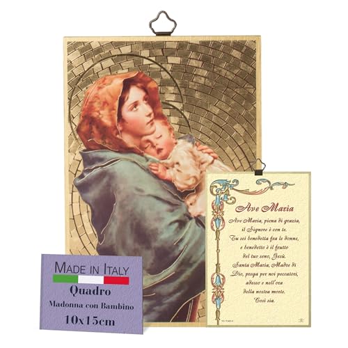 Fratelli Bonella – Bild Madonna mit Kind und Ave Maria auf Italienisch – Bild aus MDF aus Pappel – Bild Madonna Schlafzimmer 8 mm x 10 cm x 15 cm Made in Italy von F.LLI BONELLA