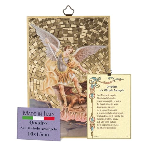 Fratelli Bonella - Bild des Heiligen Erzengels und Gebet auf Italienisch - Bild aus MDF aus Pappel - Religiöses Bild Schlafzimmer 8 mm x 10 cm x 15 cm Made in Italy von F.LLI BONELLA