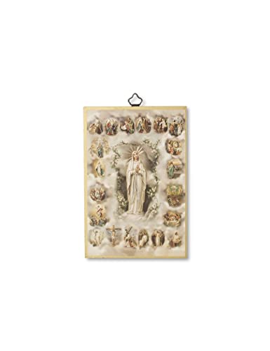 Fratelli Bonella | Heiliges Bild auf MDF-Pappelholz, 8 mm, mit Mosaik aus Goldfolie der Heiligen Rosenkranz mit Gebetskette auf der Rückseite 10 x 15 cm | Made in Italy von F.LLI BONELLA