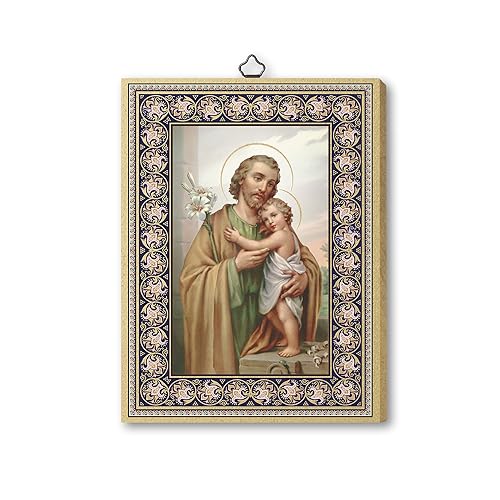 Fratelli Bonella | Heiliges Bild auf Pappel-MDF-Holz, 6 mm, St. Josef und Jesuskind, hergestellt in Italien von F.LLI BONELLA