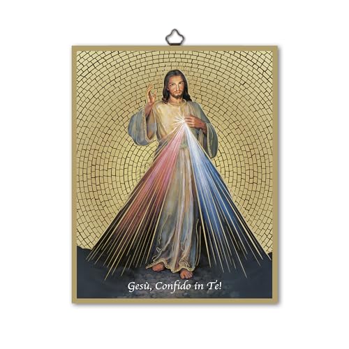 Fratelli Bonella | Heiliges Bild mit dem barmherzigen Jesus auf Pappel-MDF-Holz 8 mm mit Mosaik aus Goldfolie Format 18 x 24 cm | Made in Italy von F.LLI BONELLA
