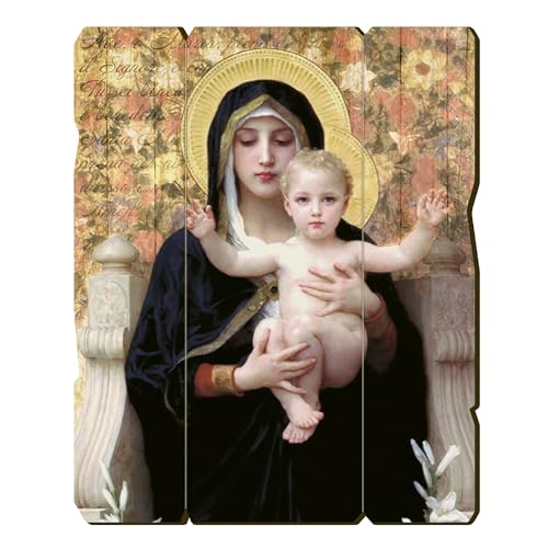 Fratelli Bonella | Holzbild im Vintage-Stil der Madonna mit Kind von William-Adolphe Bouguereau 28,5 x 35,5 cm | Made in Italy von F.LLI BONELLA
