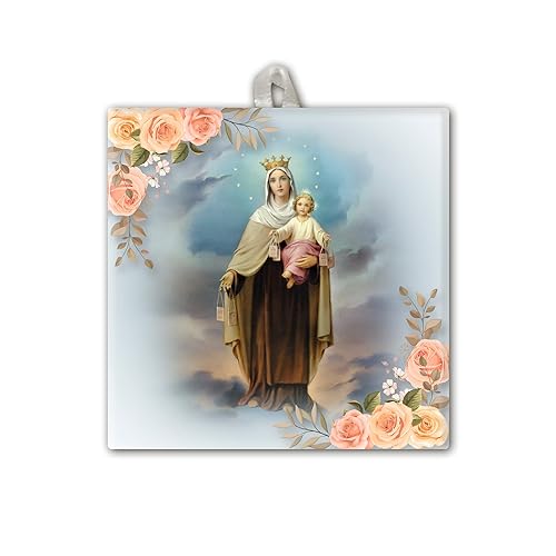 Fratelli Bonella | Keramikfliese mit der Madonna del Carmelo in Geschenkbox 10 x 10 cm | Made in Italy von F.LLI BONELLA
