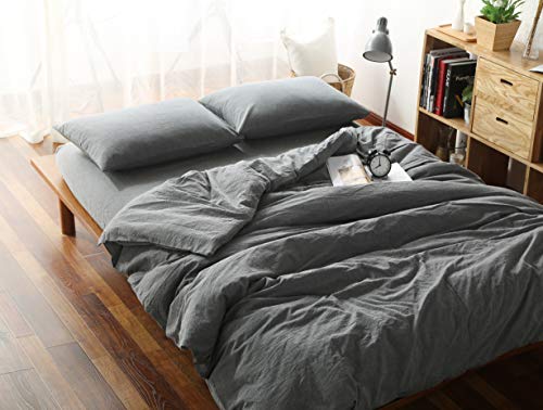F.Y.Dreams 100 % gewaschene Baumwolle, Bettbezug für Gewichtsdecke, 152,4 x 203,2 cm, mit 8 Bändern, Reißverschluss auf der langen Seite, grau/Just Bettbezug von F.Y.Dreams
