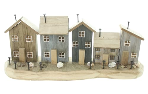 F1885 Dekohäuser Strandpromenade, Holz, Metallnägel, Muscheln Maße: ca. 39,5 x 15 x 10,5 cm von F1885