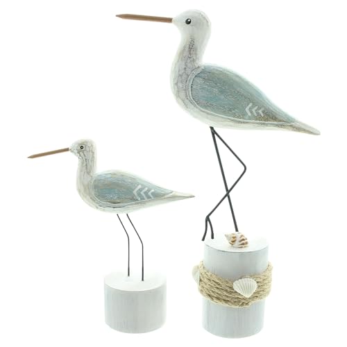 F1885 Figur Vogel, 2er Set, Holz, Metall, Sisal, Muscheln Maße: Höhe 17 cm, 27 cm von F1885