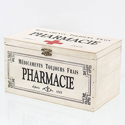 FRANK FLECHTWAREN Dekobox mit Aufdruck, Holz, Metallverschluss Maße: 23 x 13 x 13 cm Box, Pharmacie Aufdruck, nostalgisch, praktisch von F1885
