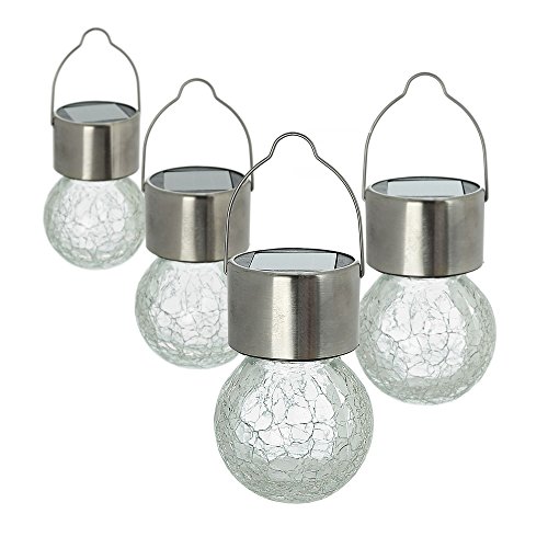 Solar-LED "Kristall". 4er Set. warmweiße LED. Glas. Kunststoff. Edelstahl Maße: ca. Ø 6 x 9 cm. GH 14 cm. für den Außenbereich geeignet von F1885