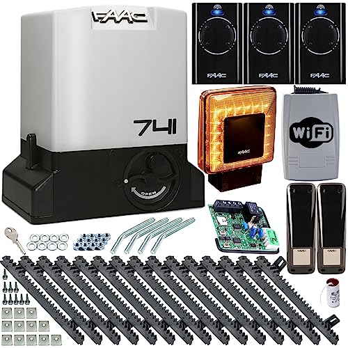 FAAC 741 DELTA 3 Sliding Gate Drive Automatic Gate Opener with Wi-Fi controller for Max. 900 kg Sliding Gate 500W power with 3 Remote Controls 6 m Rack Alarm Light Light Barrier xLED for Yard Gate von FAAC
