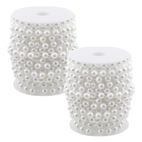 FAAING 2 Stück 10M x 10mm Deko Perlenband Weiß Perlengirlande weiss Perlenkette Deko Perlen Rolle für Hochzeit und Partydeko Geburtstag Taufe Tisch Deko DIY Handwerk von FAAING