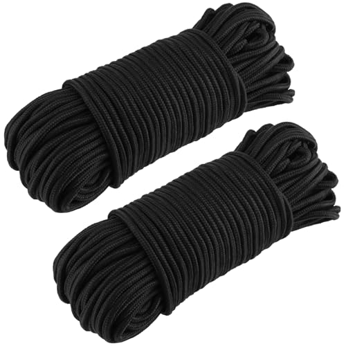 FAAING 2 Stück Schwarz Nylonseil 6mm x 50m, Dicke Paracord Seil, Schlauchboot Seil Nylon Seil, Nylon Wäscheleine Markisenseil für Gartenbündelung, Kampierenden im Freien, Handgefertigte Projekte von FAAING