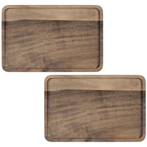 FAAING 2er Set Holztablett Rechteckig aus Akazienholz, 30 x 20 cm Holz Tablett Deko Groß, Dekotablett Holz, Holzbrett Deko Tablett Servierplatte Rechteckig Serviertablett Holz von FAAING