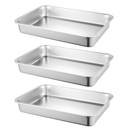 FAAING 3er Set Auflaufform Edelstahl, 32 x 22 x 7cm Edelstahl Backblech Klein Lasagneform, Ofenform Lasagne Backform Rechteckig Fettpfanne zum Backen Braten Servieren von FAAING