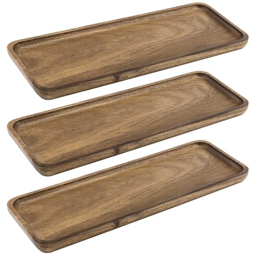 FAAING 3er Set Holztablett Rechteckig aus Akazienholz, 29 x 10 cm Holz Tablett Deko Klein, Dekotablett Holz, Holzbrett Deko Tablett Servierplatte Rechteckig von FAAING