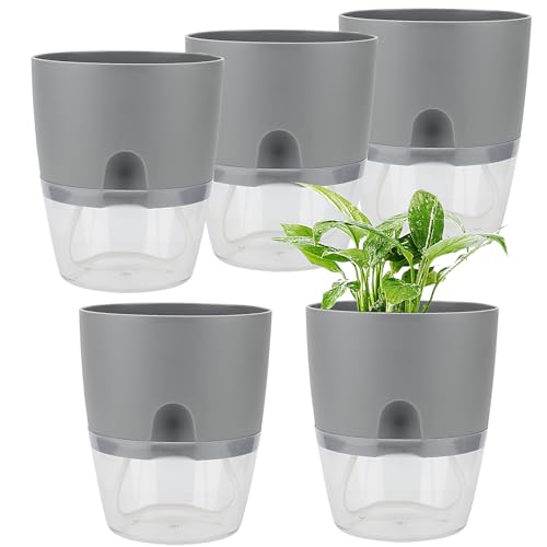 FAAING 5 Stück Selbstbewässerungstopf Grau 15cm, Kunststoff Kräutertopf mit Selbstbewässerung und Wasserspeicher, Selbstbewässernder Blumentopf mit Bewässerungssystem für Küchenkräuter, Innen FAAING 5 Stück Selbstbewässerungstopf Grau 15cm, Kunststoff Kräutertopf mit Selbstbewässerung und Wasserspeicher, Selbstbewässernder Blumentopf mit Bewässerungssystem für Küchenkräuter, Innen von FAAING