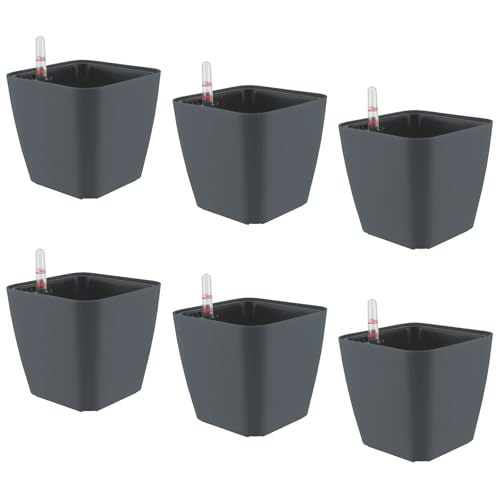 FAAING 6er Set 15cm Selbstbewässerungstopf Grau Klein, Blumentopf Selbstbewässernd, Selbstbewässerung Pflanztopf mit Wasserstandsanzeiger, Kräutertopf Selbstbewässernd für Zimmerpflanzen von FAAING