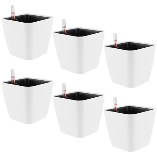 FAAING 6er Set 15cm Selbstbewässerungstopf weiß Klein, Blumentopf Selbstbewässernd, Selbstbewässerung Pflanztopf mit Wasserstandsanzeiger, Kräutertopf Selbstbewässernd für Zimmerpflanzen von FAAING