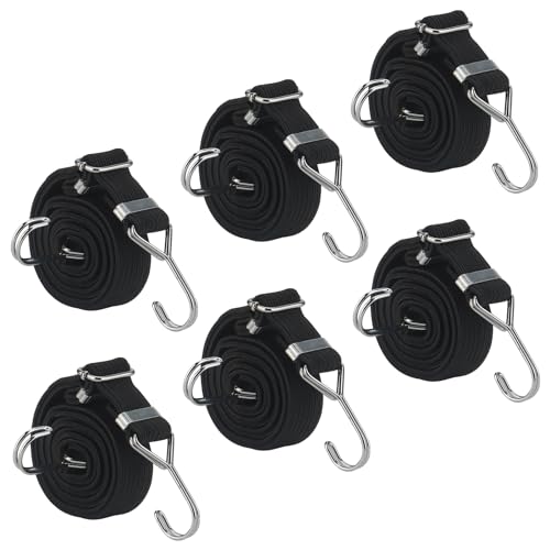 FAAING 200cm Verstellbar Spanngummi mit Haken 6er Set, 3cm Breit Gummiband Expander mit Haken, Flach Gepäckspanner Schwarz Gummiseil Gummispanner für Sackkarre Gepäckträger Fahrrad Motorrad von FAAING