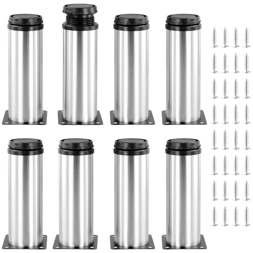 FAAING 8er Set 15cm Möbelfüße Verstellbar, Edelstahl Möbelbeine Tischbeine mit Schrauben, Runde Schrankfüße Sockelfüße Möbelfüsse für DIY Möbel Sofa Tisch Stuhl Küchenschränke von FAAING