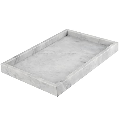 FAAING Marmor Tablett Rechteckig 30 x 20 x 3 cm, Marmor Badezimmer Tablett Grau, Marmor Aufbewahrung, Bad Deko Marmor Tablett Waschtisch Tablett für Küche, Arbeitsplatte von FAAING