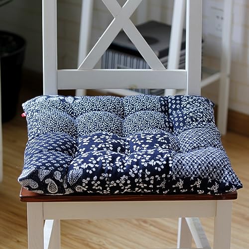 FAANAS Blaue Stuhlauflage für Küche Esszimmer Stuhlauflagen mit Bändern wendbares Sitzkissen für den Innenbereich Vintage-Bauernhaus-Stuhlkissen mit Blumenmuster von FAANAS