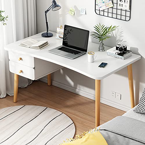 FAANAS Computertisch mit 2 Schubladen, Moderner Einfacher Stil Schreibtisch Studientisch Kompakte Workstation Laptop-Schreibtisch für Home Office(47 Inch, White) von FAANAS