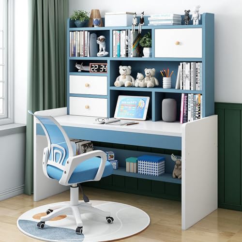 FAANAS Computertisch mit 2 Schubladen und Bücherregal, Höhenverstellbar Schreibtisch Bürotisch Teenager kompakter Schreibtisch & Arbeitsplätz für Mädchen Junge(120cm, Blue) von FAANAS