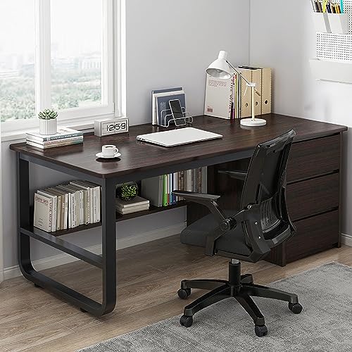 FAANAS Computertisch mit Bücherregal und 3 Schubladen PC Tisch Schreibtisch Student Schreiben Studie Tisch Modern Einfache Home Office Schreibtisch/Arbeitstisch(47 Inch, Black Walnut) von FAANAS