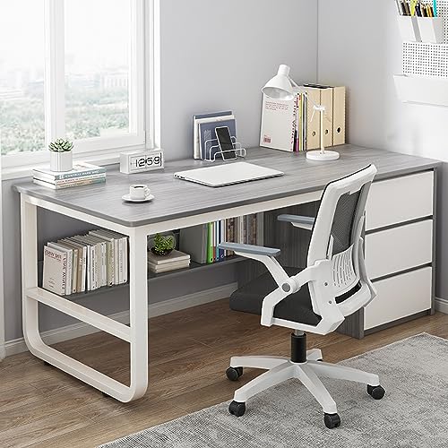 FAANAS Computertisch mit Bücherregal und 3 Schubladen PC Tisch Schreibtisch Student Schreiben Studie Tisch Modern Einfache Home Office Schreibtisch/Arbeitstisch(47 Inch, Gray) von FAANAS