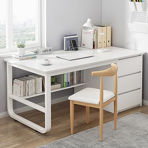 FAANAS Computertisch mit Bücherregal und 3 Schubladen PC Tisch Schreibtisch Student Schreiben Studie Tisch Modern Einfache Home Office Schreibtisch/Arbeitstisch(47 Inch, White) von FAANAS